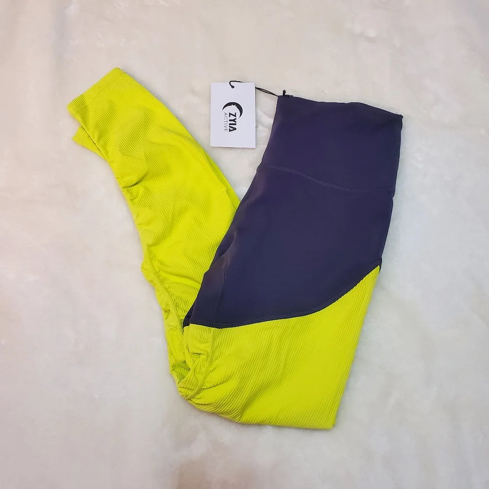 New Zyia Neon Yellow Parallel Luxe Hi-Rise 7/8 24" Size 4 - Picture 3 of 14